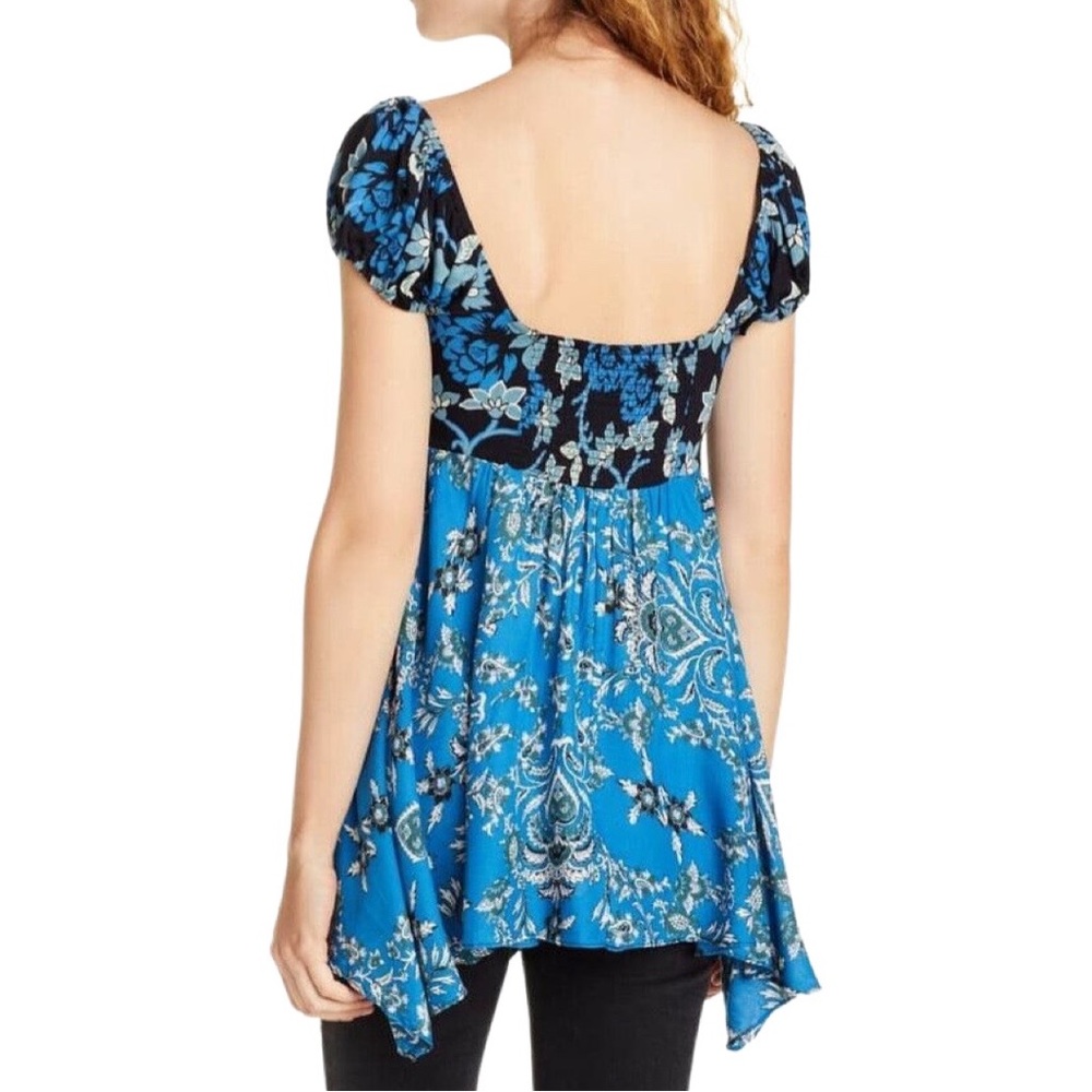 🎩🗝️ NWT $78 Free People La Bamba Babydoll Top Black Combo - Picture 2 of 8